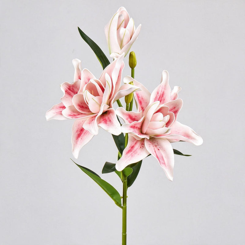 31.5" Artificial Double Lily Bush with 3 Blooms, Realistic Faux Lily Flowers for Home Decor, Weddings, and Events
