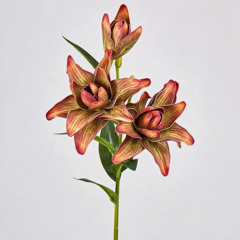 31.5" Artificial Double Lily Bush with 3 Blooms, Realistic Faux Lily Flowers for Home Decor, Weddings, and Events