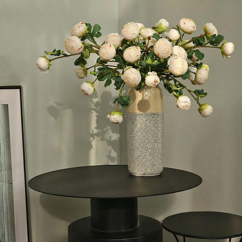 Artificial Tea Rose Bush with 3 Blooms, Silk-Like Fabric, Modern Home Decor, Indoor Use, 20" Height