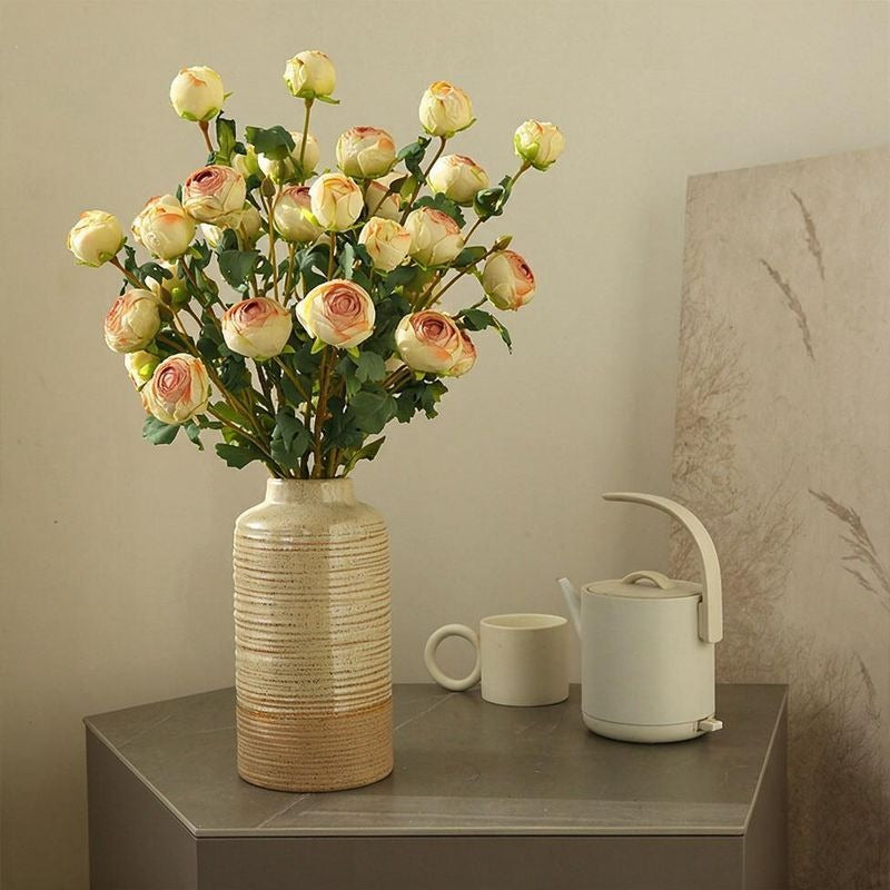 Artificial Tea Rose Bush with 3 Blooms, Silk-Like Fabric, Modern Home Decor, Indoor Use, 20" Height
