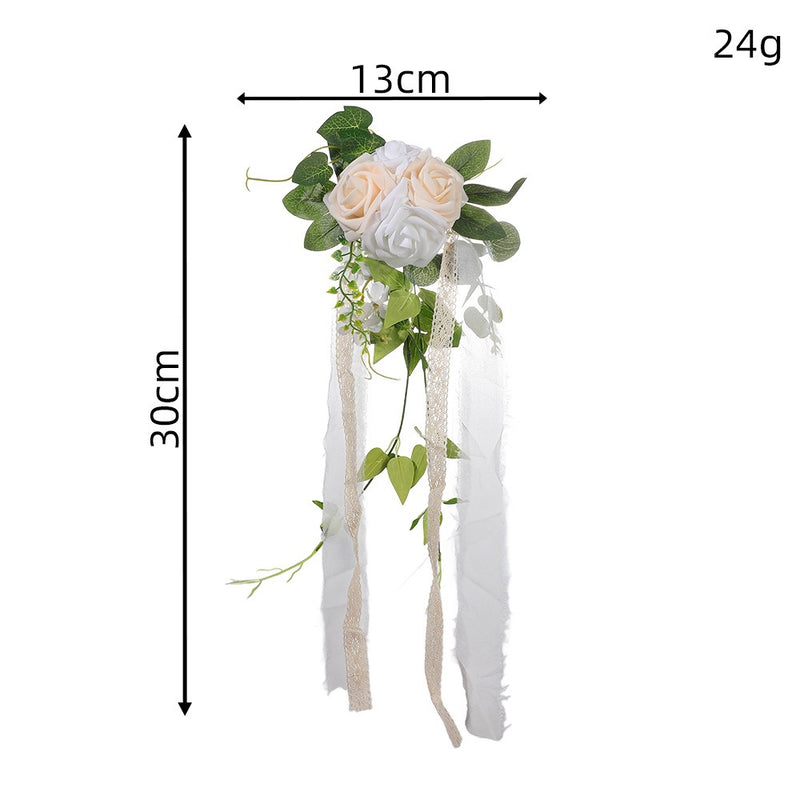 Single Stem Artificial Eucalyptus & Rose Wedding Chair Back Decor, 12 Inches, PE Material, Indoor Outdoor Use