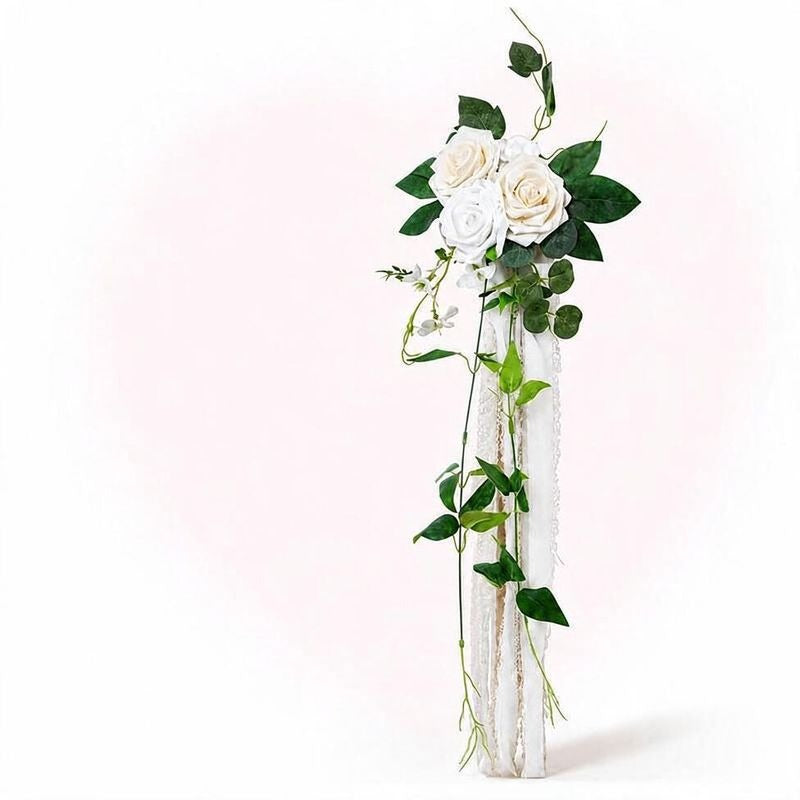 Single Stem Artificial Eucalyptus & Rose Wedding Chair Back Decor, 12 Inches, PE Material, Indoor Outdoor Use