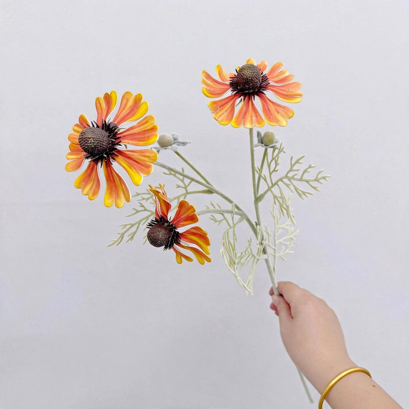 3-Bloom Artificial Chrysanthemum Bush, 23" Height, Realistic EVA Material for Home Decor, Weddings & Events