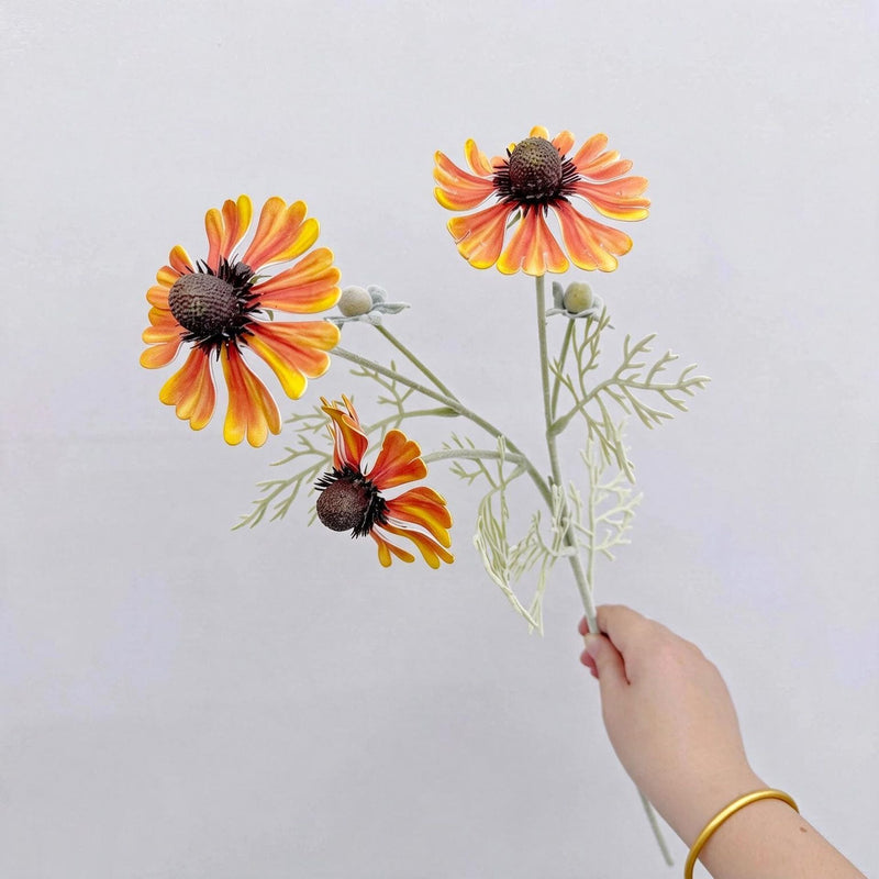 3-Bloom Artificial Chrysanthemum Bush, 23" Height, Realistic EVA Material for Home Decor, Weddings & Events