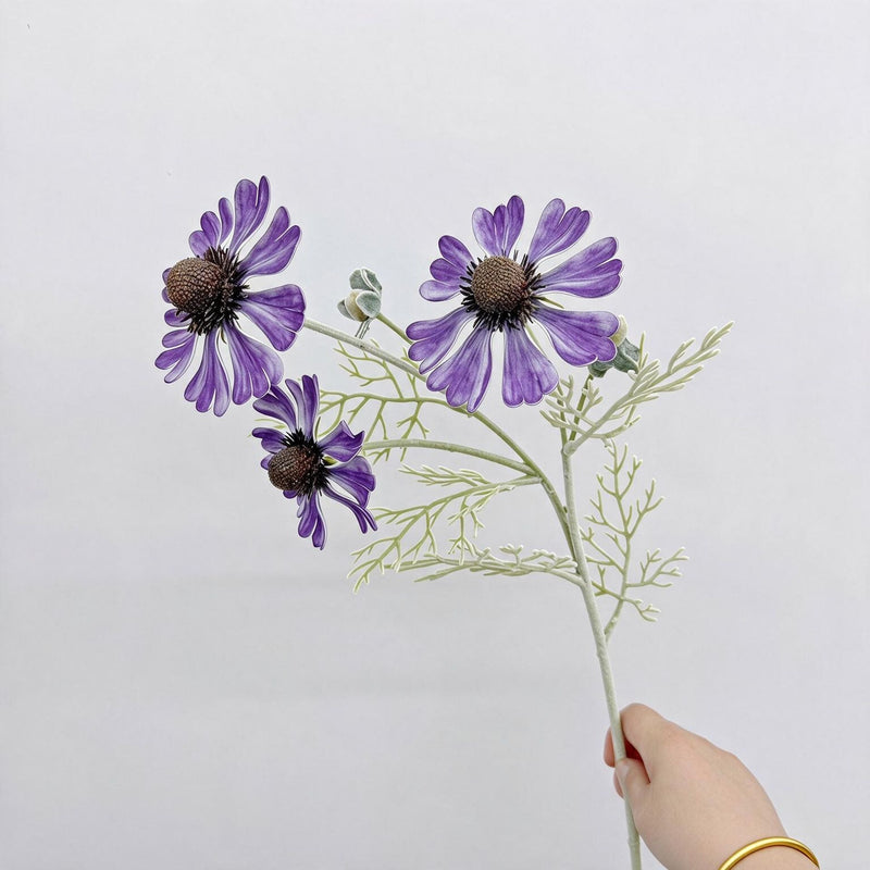 3-Bloom Artificial Chrysanthemum Bush, 23" Height, Realistic EVA Material for Home Decor, Weddings & Events