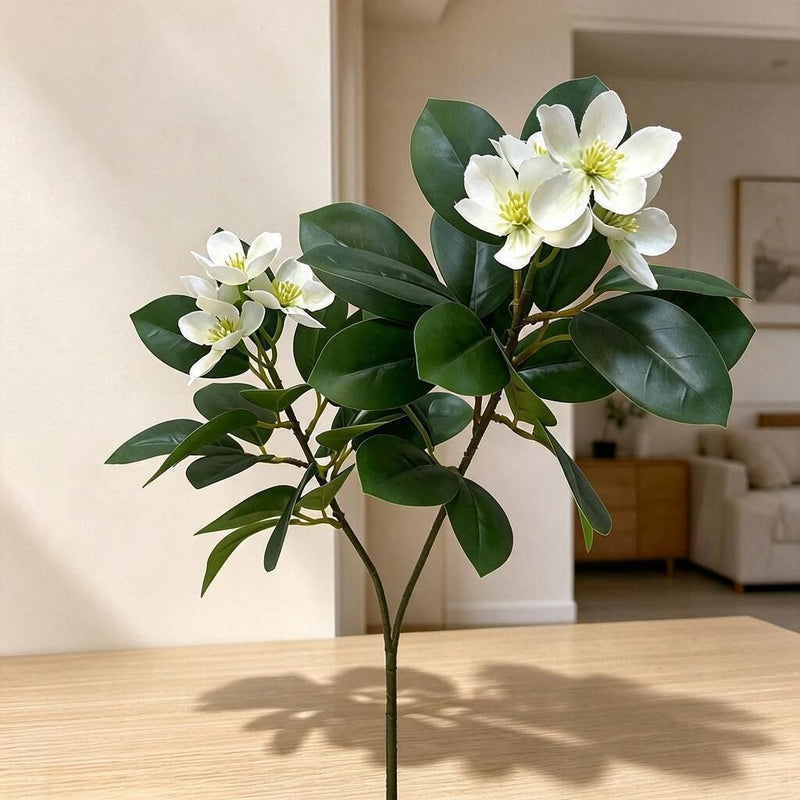 Artificial Camellia & Peach Blossom Bush, 24" Tall Faux Floral Arrangement for Home Decor, Weddings & Office