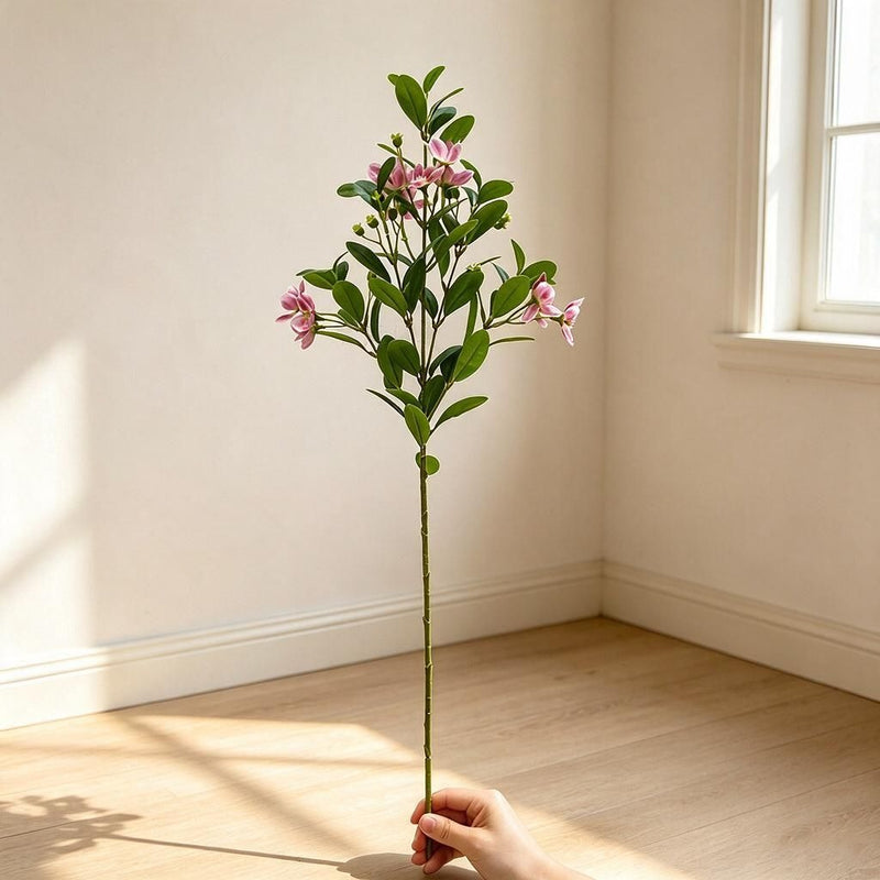 Artificial Camellia & Peach Blossom Bush, 24" Tall Faux Floral Arrangement for Home Decor, Weddings & Office