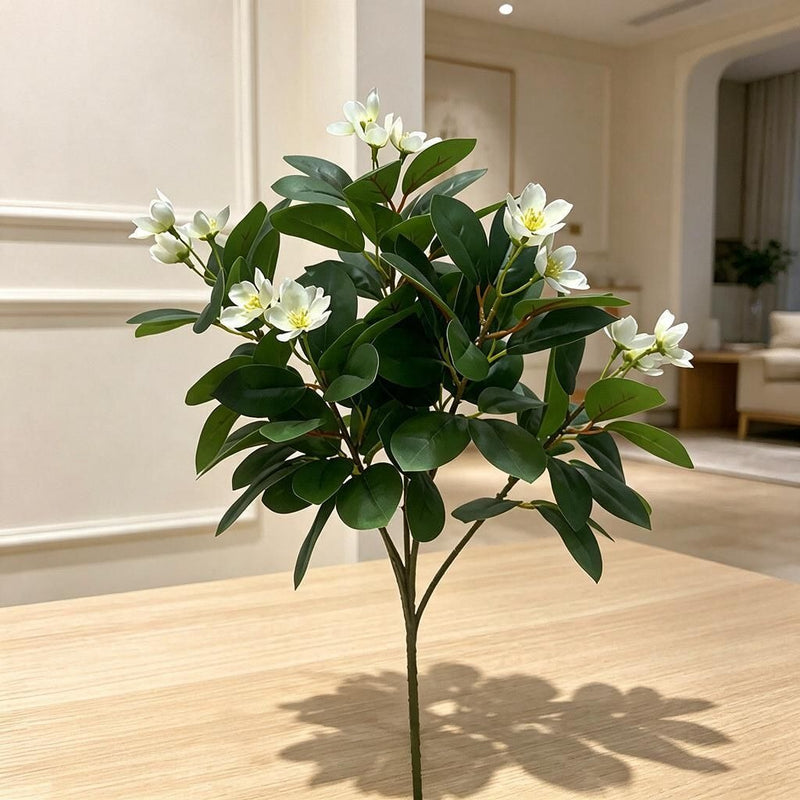 Artificial Camellia & Peach Blossom Bush, 24" Tall Faux Floral Arrangement for Home Decor, Weddings & Office