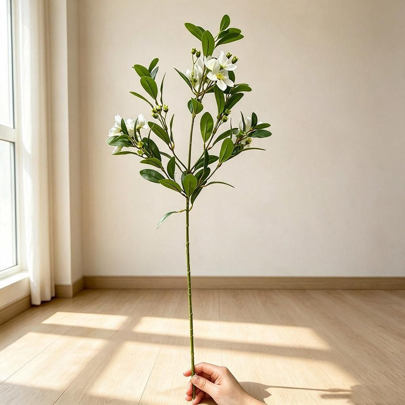 Artificial Camellia & Peach Blossom Bush, 24" Tall Faux Floral Arrangement for Home Decor, Weddings & Office