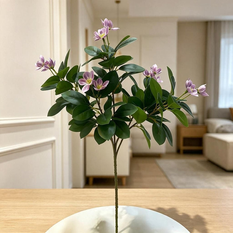 Artificial Camellia & Peach Blossom Bush, 24" Tall Faux Floral Arrangement for Home Decor, Weddings & Office