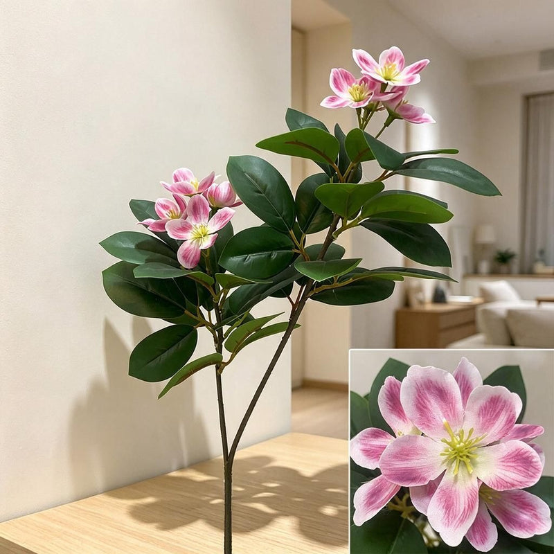 Artificial Camellia & Peach Blossom Bush, 24" Tall Faux Floral Arrangement for Home Decor, Weddings & Office