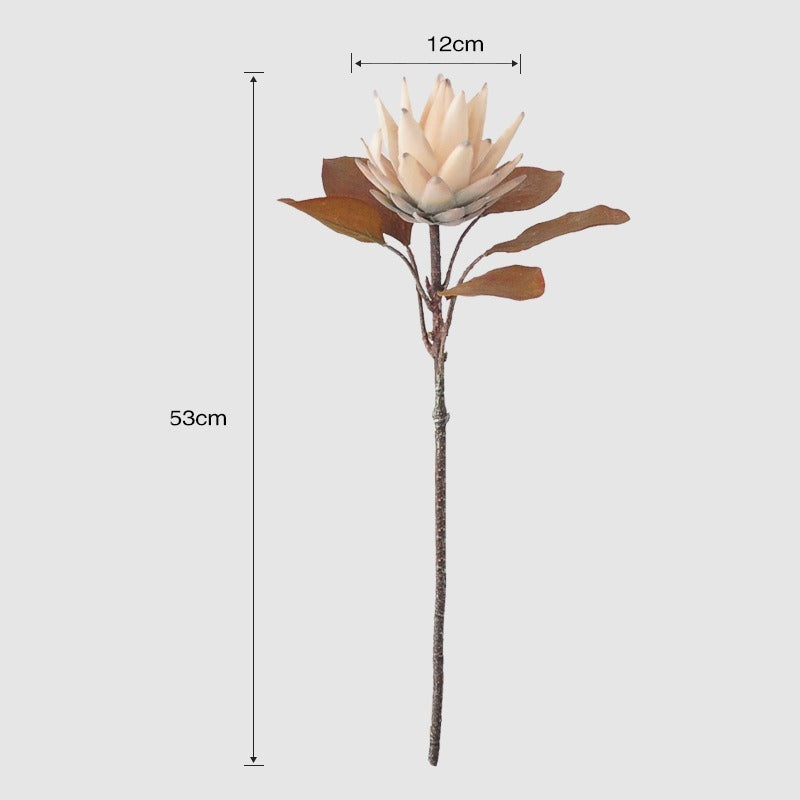 Single Stem Artificial Protea Flower in Caramel Tone, Retro Home Decor, 20" Tall, Silk-Like Fabric
