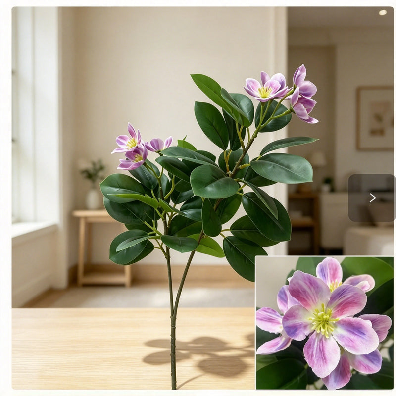 Artificial Camellia & Peach Blossom Bush, 24" Tall Faux Floral Arrangement for Home Decor, Weddings & Office