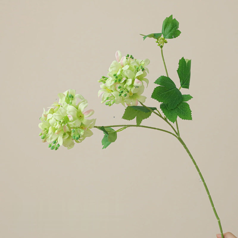 Single Stem Hydrangea Artificial Flower, 28" Height with 2 Blooms, Silk-Like Fabric, for Home Decor, Weddings, and Commercial Spaces