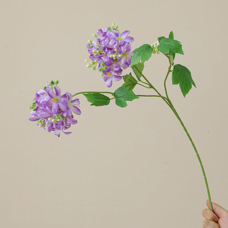 Single Stem Hydrangea Artificial Flower, 28" Height with 2 Blooms, Silk-Like Fabric, for Home Decor, Weddings, and Commercial Spaces