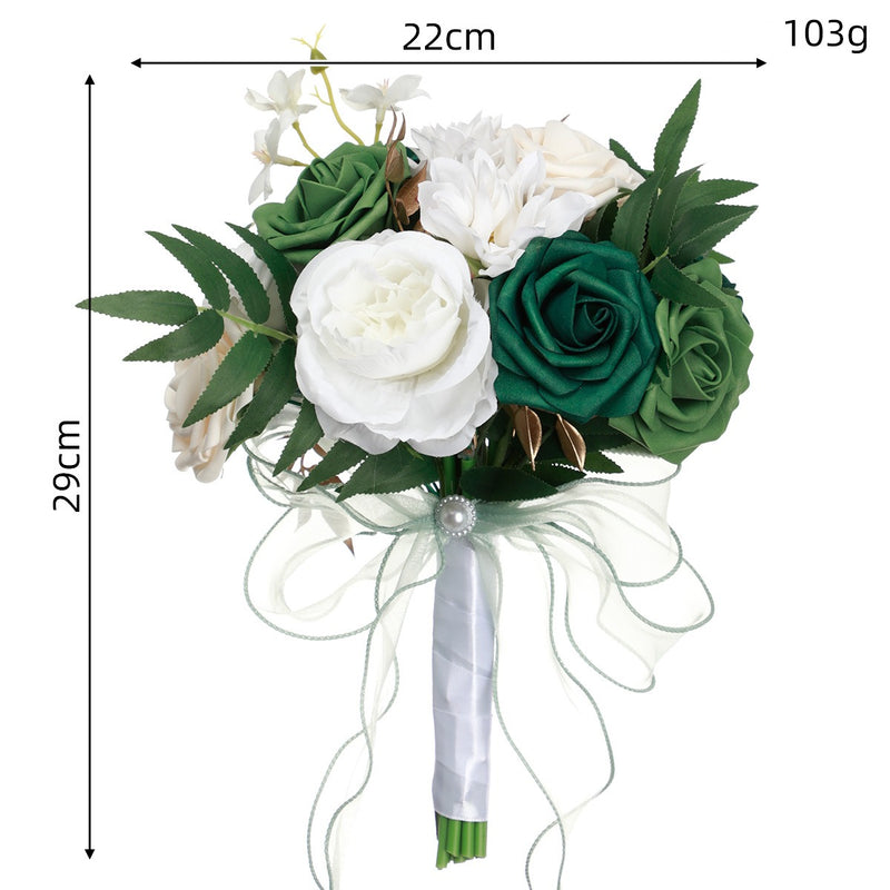 Hand-Tied Bouquet with 7 Rose Blooms, 11.4" Tall, Rustic Style, Perfect for Weddings and Indoor Décor