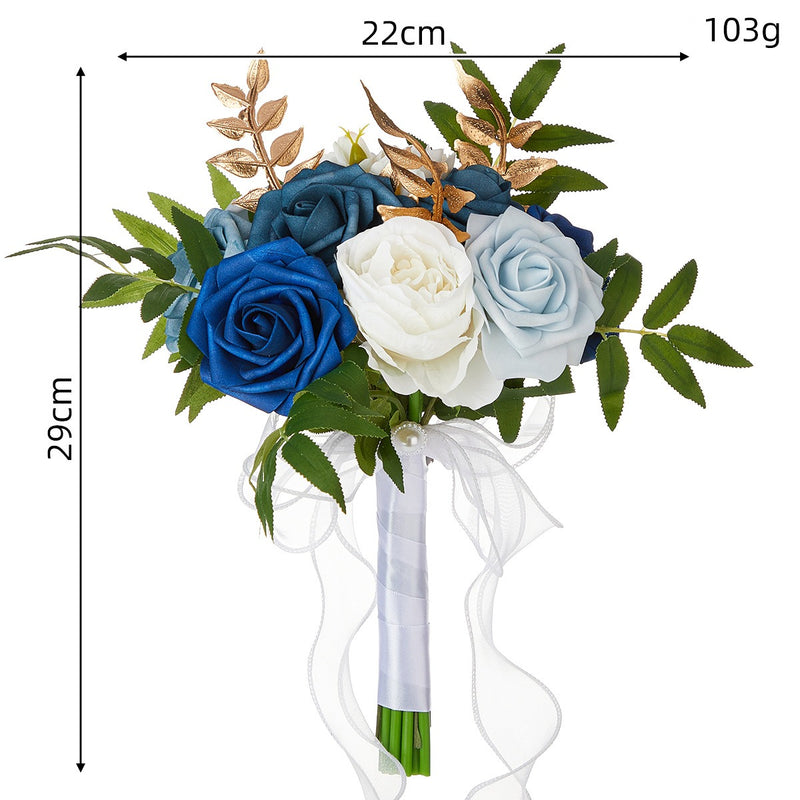 Hand-Tied Bouquet with 7 Rose Blooms, 11.4" Tall, Rustic Style, Perfect for Weddings and Indoor Décor