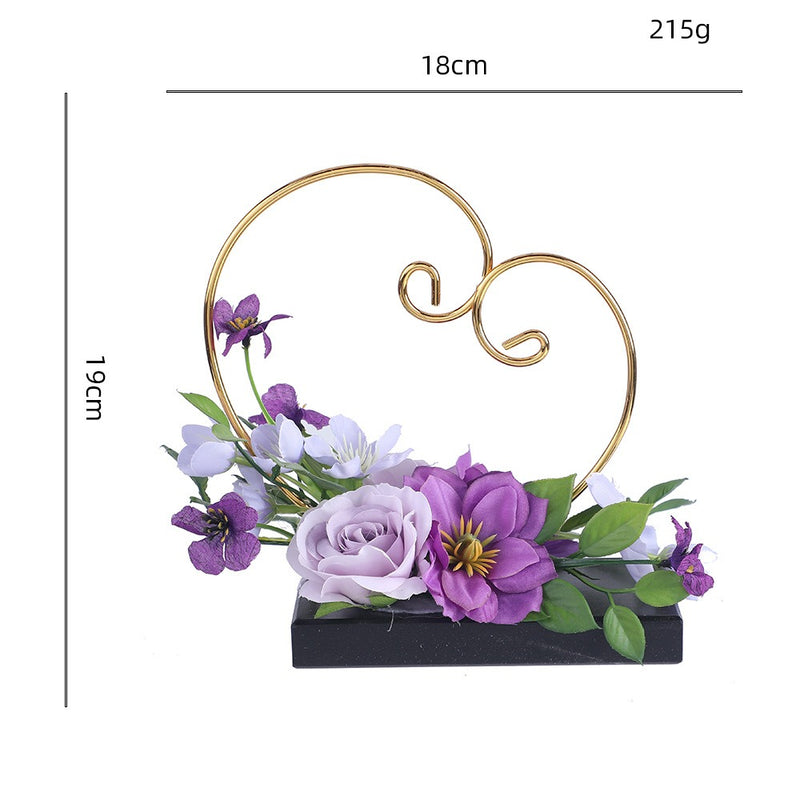 Vintage Heart Ring Holder with Artificial Roses and Daisies, 7.5 Inch, Includes Pot