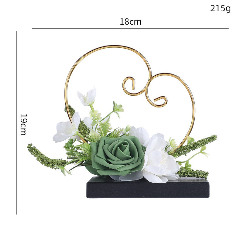Vintage Heart Ring Holder with Artificial Roses and Daisies, 7.5 Inch, Includes Pot