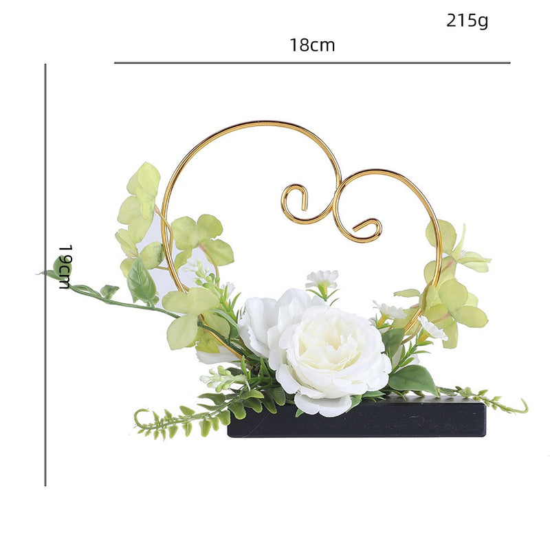 Vintage Heart Ring Holder with Artificial Roses and Daisies, 7.5 Inch, Includes Pot