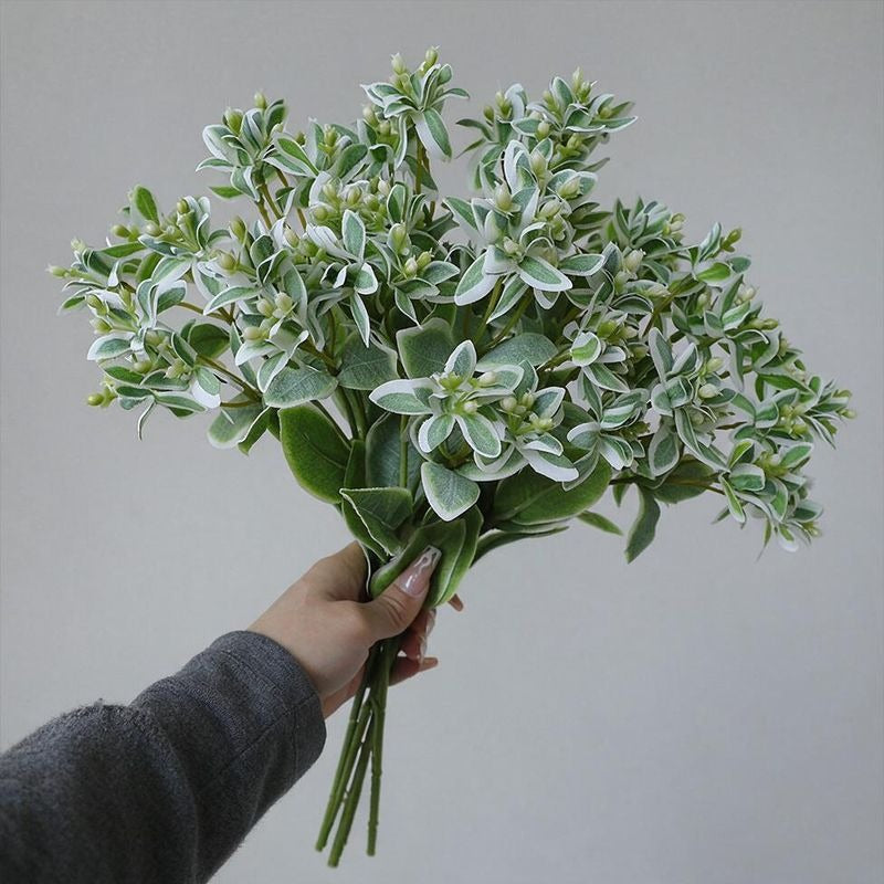 Single Stem Artificial Mint Leaves with White Edges, 18.5", Realistic Faux Greenery for Weddings & Outdoor Decor