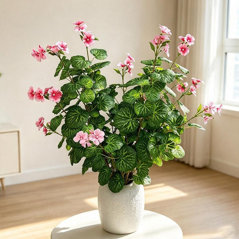 Artificial Begonia Bush with 36 Blooms, 39" Tall, Faux Silk Flowers for Home Decor, Weddings, and Events
