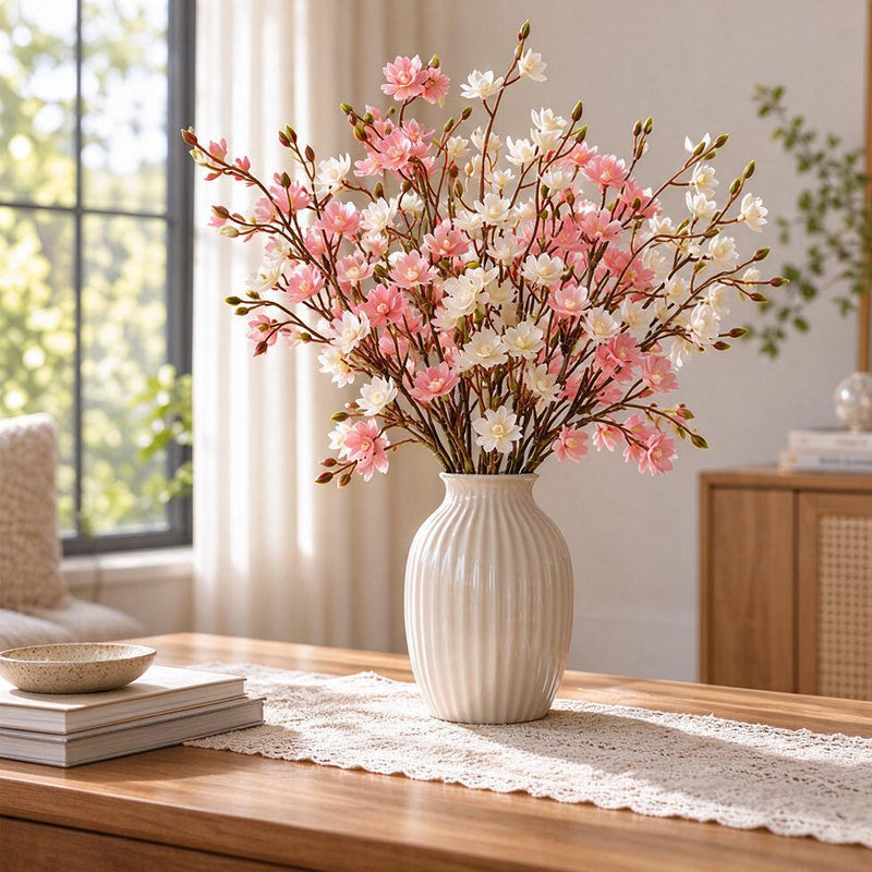 Artificial Cherry Blossom Bush, 18 Inches, PE Plastic, Perfect for Weddings, Home Decor, and Commercial Spaces