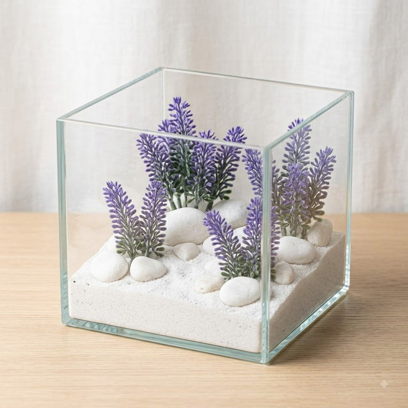 50 Artificial Frosted Lavender Sprigs, 4" Mini Faux Flowers for DIY Arrangements, Wedding Decor & Home Styling