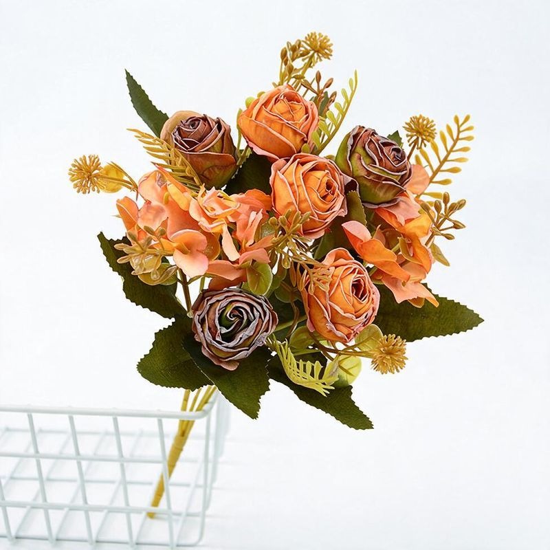 Artificial Rose Bush with 6 Blooms, 12" Tall, Faux Silk Flowers, Wedding, Home Decor, Office, Outdoor