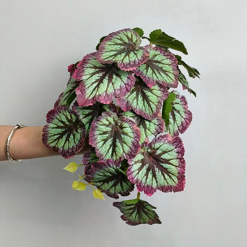 Single Stem Begonia Leaf Artificial Greenery, 12 Inches, Plastic, for Home & Commercial Decor