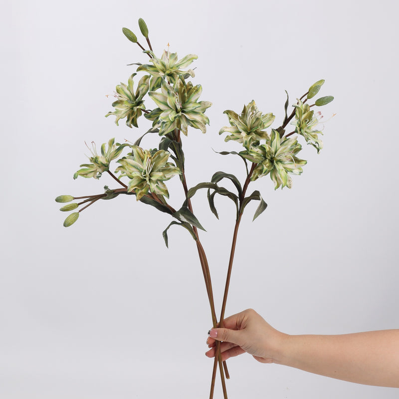 23" Double-Petaled Lily Bush with 3 Blooms, Silk-Like Fabric, Retro Style Artificial Flowers for Weddings & Home Decor