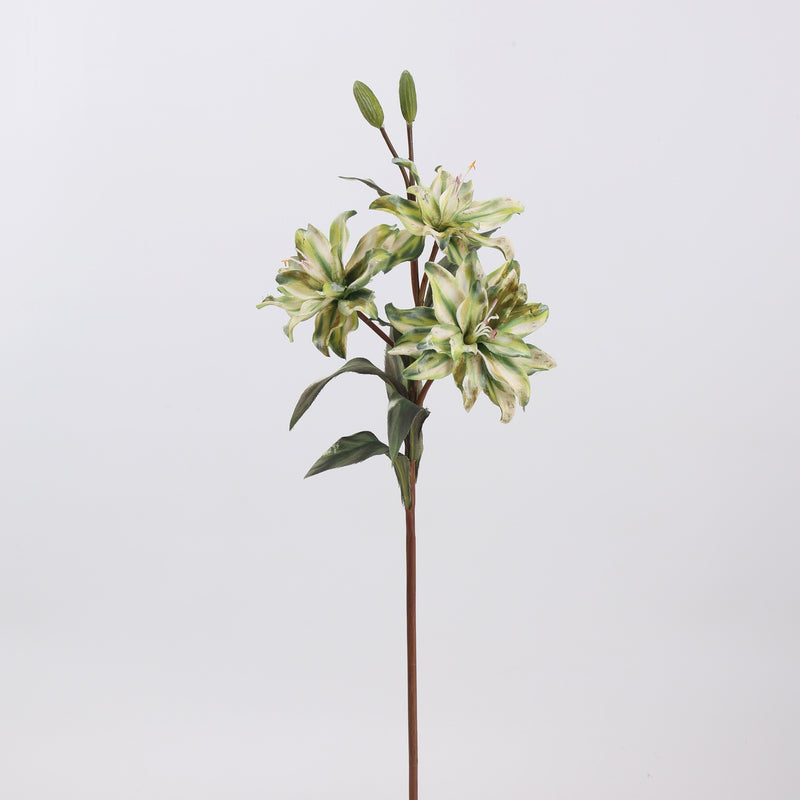 23" Double-Petaled Lily Bush with 3 Blooms, Silk-Like Fabric, Retro Style Artificial Flowers for Weddings & Home Decor