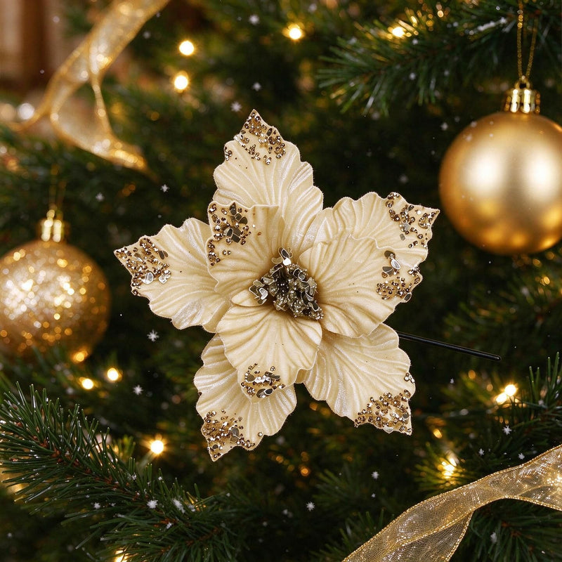 Artificial Poinsettia Flower Head, 9.5" Loose Bloom for Holiday Decor, Wedding Arrangements, and Seasonal Displays