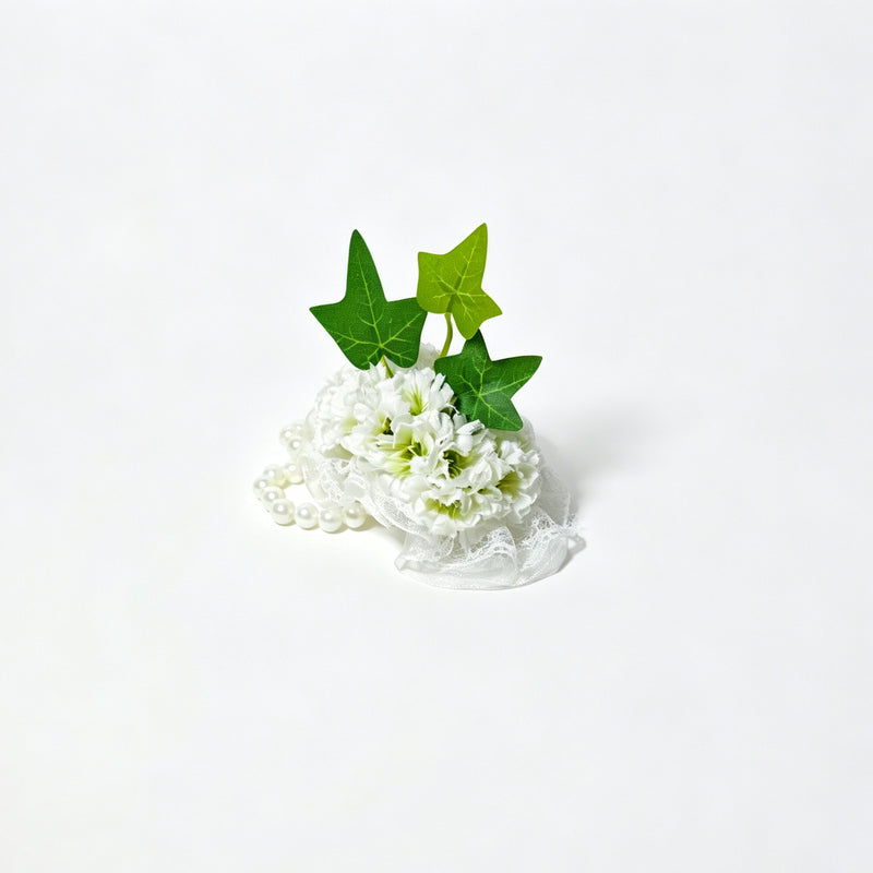 Forget-Me-Not Floral Set, Boutonniere and Wrist Corsage in White, 5.5" and 4" Wide, Wedding Party Accessories