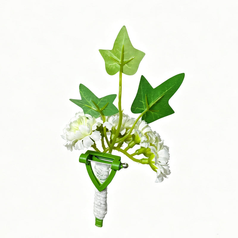 Forget-Me-Not Floral Set, Boutonniere and Wrist Corsage in White, 5.5" and 4" Wide, Wedding Party Accessories