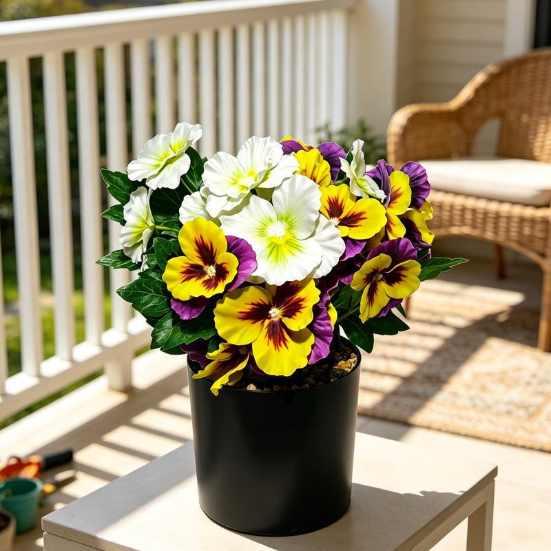 11" Artificial Pansy Potted Plant, Realistic Silk-Like Faux Flowers for Home Decor, Wedding Centerpieces, Office & Cafe