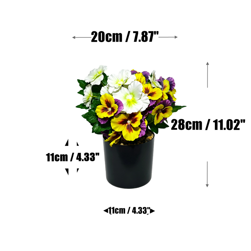 11" Artificial Pansy Potted Plant, Realistic Silk-Like Faux Flowers for Home Decor, Wedding Centerpieces, Office & Cafe