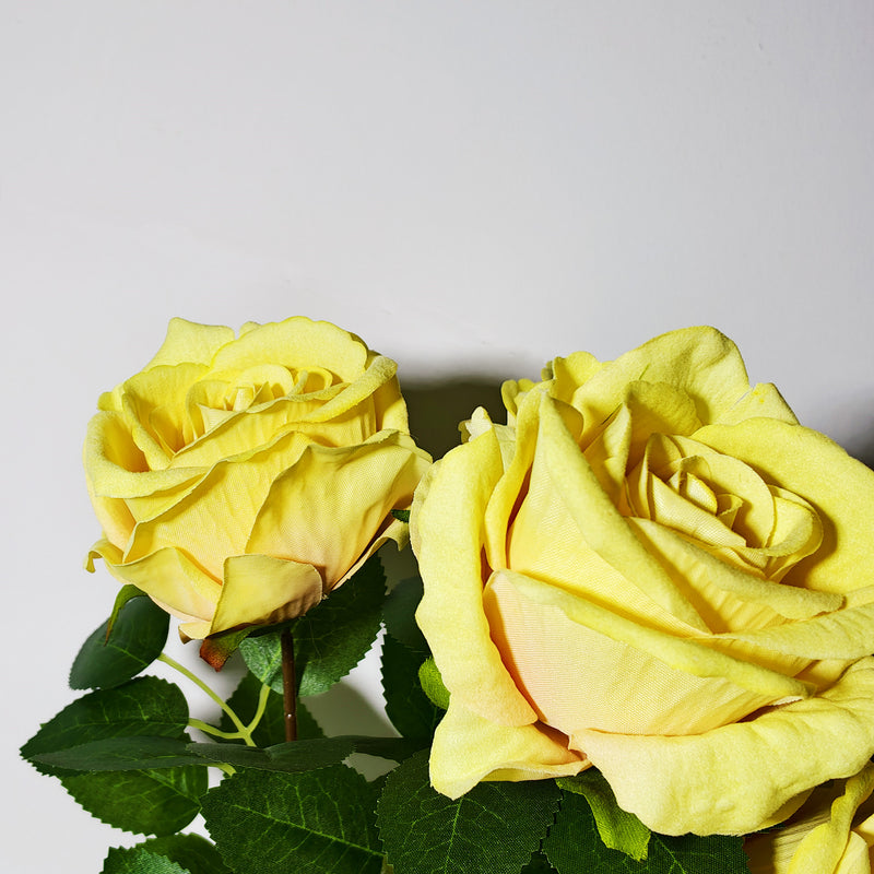 Artificial Yellow Rose Bush with 6 Blooms, 16" Faux Silk Floral Arrangement for Wedding Centerpieces & Home Decor