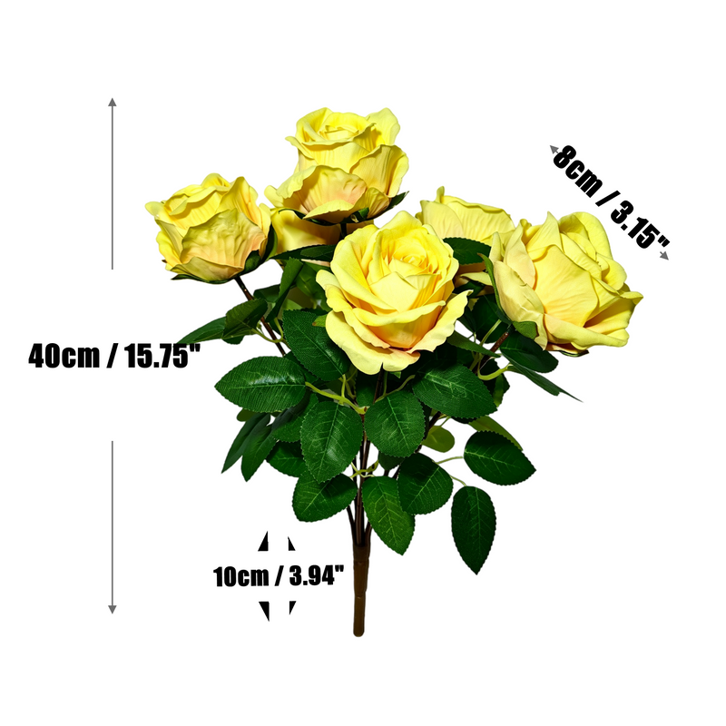 Artificial Yellow Rose Bush with 6 Blooms, 16" Faux Silk Floral Arrangement for Wedding Centerpieces & Home Decor