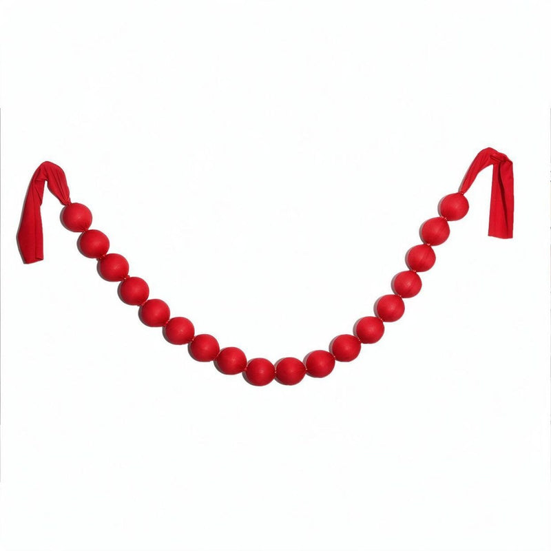 Red Fabric Ball Garland, 91-Inch Christmas Decoration with 18 Balls (3" Each), Holiday Party Decor