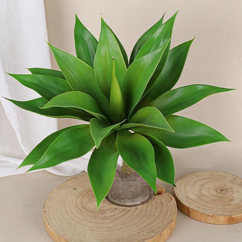 Artificial Agave Plant Single Stem, 18" Tropical Faux Greenery for Home Office Decor, Scandinavian & Boho Style, 22 Leaves