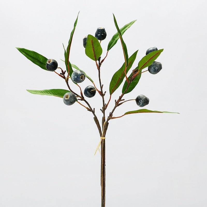 Artificial Pipa Fruit Bush with Leaves, Rustic Wabi-Sabi Style Faux Botanicals, 18" Tall, for Wedding Centerpieces, Home Decor, and Commercial Styling