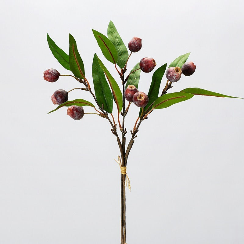 Artificial Pipa Fruit Bush with Leaves, Rustic Wabi-Sabi Style Faux Botanicals, 18" Tall, for Wedding Centerpieces, Home Decor, and Commercial Styling