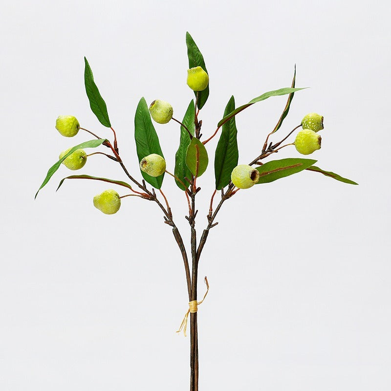 Artificial Pipa Fruit Bush with Leaves, Rustic Wabi-Sabi Style Faux Botanicals, 18" Tall, for Wedding Centerpieces, Home Decor, and Commercial Styling