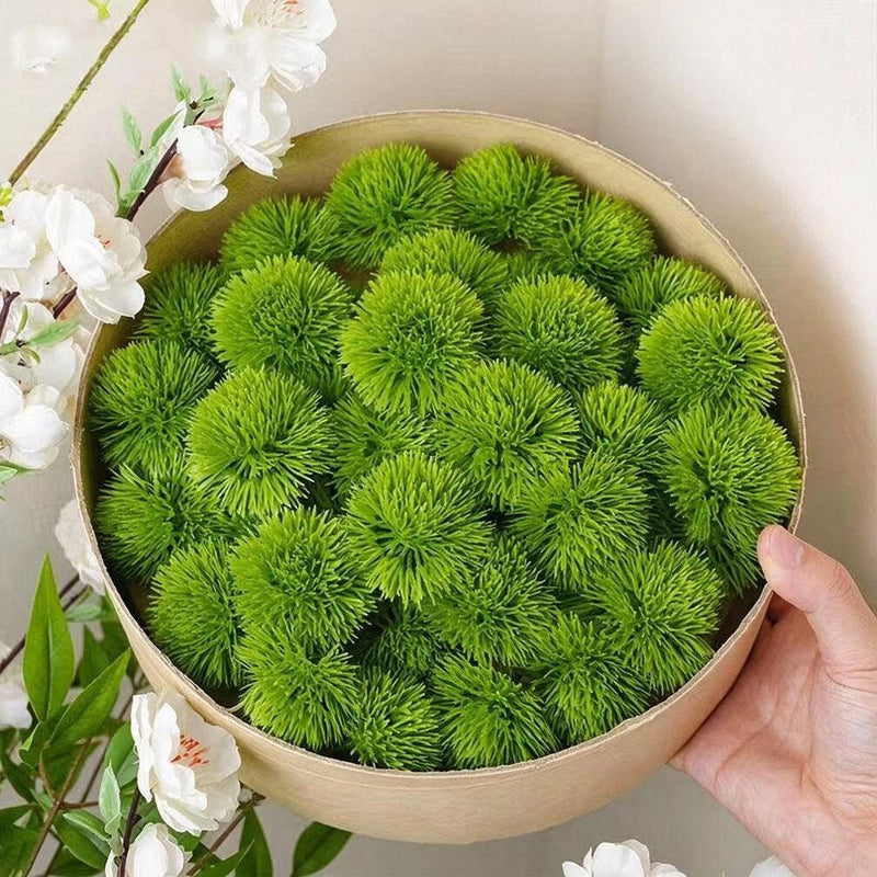 Set of 10 Artificial Hydrangea Floral Picks, 2" Green Pom Pom Flowers for DIY Wedding Decor, Home Centerpieces & Seasonal Displays