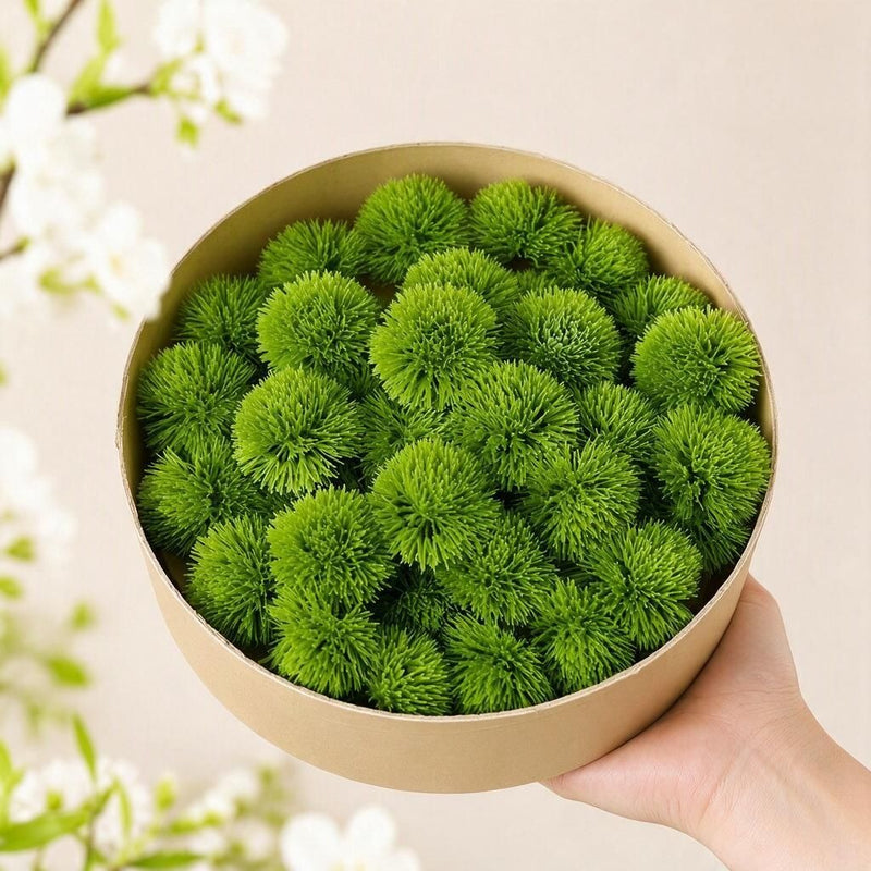 Set of 10 Artificial Hydrangea Floral Picks, 2" Green Pom Pom Flowers for DIY Wedding Decor, Home Centerpieces & Seasonal Displays