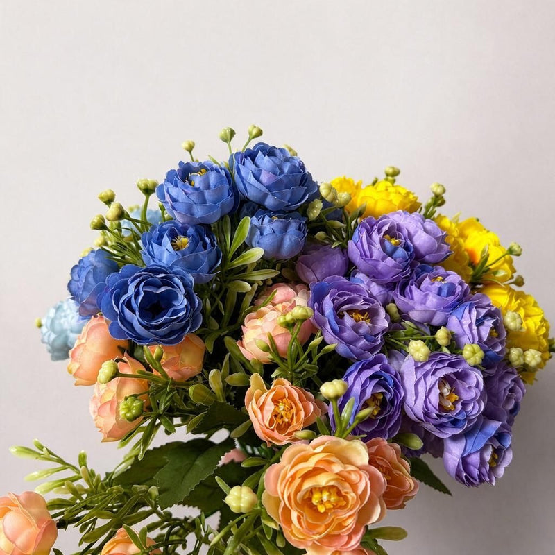 Artificial Rose Bush with 15 Blooms, 13.5" Silk-Like Faux Flowers for Home Office Decor, Weddings & Events