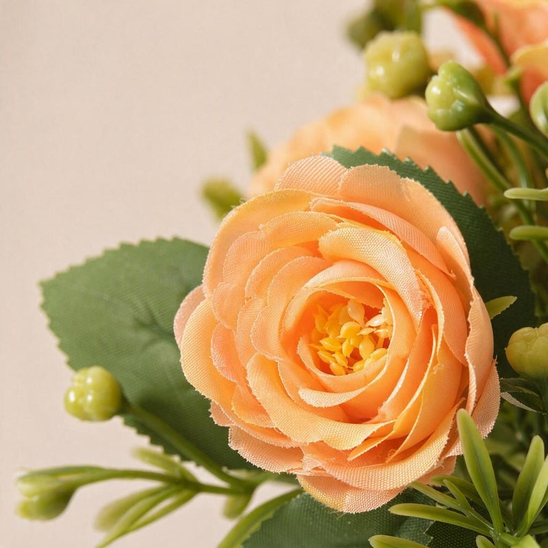 Artificial Rose Bush with 15 Blooms, 13.5" Silk-Like Faux Flowers for Home Office Decor, Weddings & Events