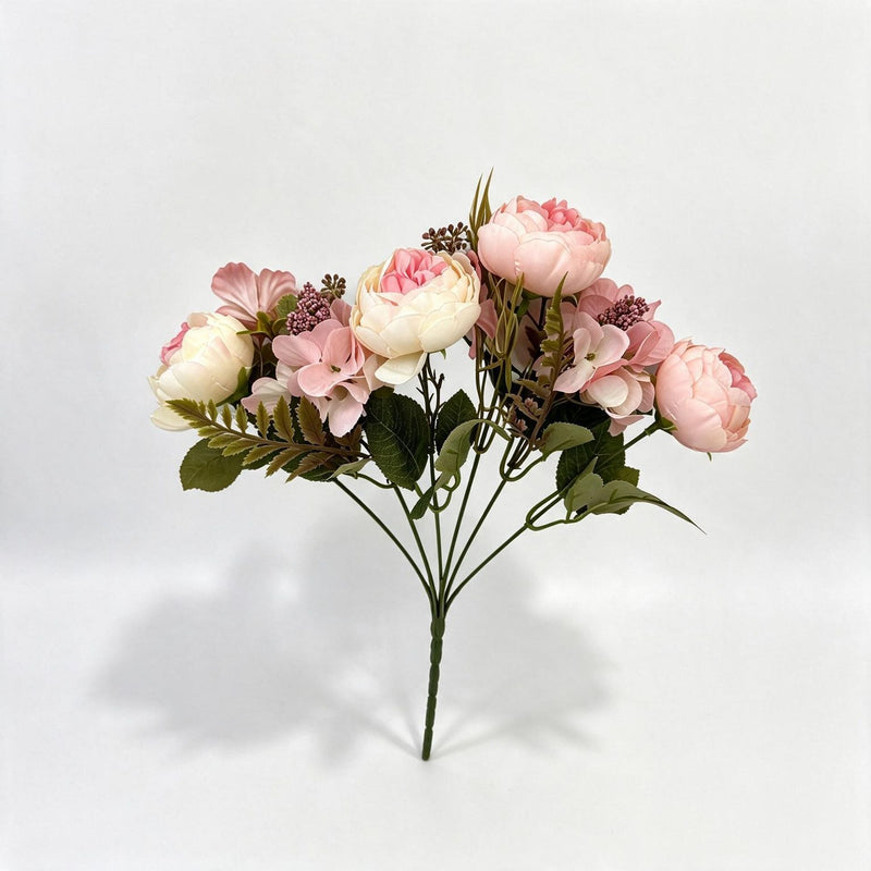 Artificial Peony Bush with 6 Blooms, 12" Silk-Like Floral Arrangement for Weddings, Home Decor, and Events