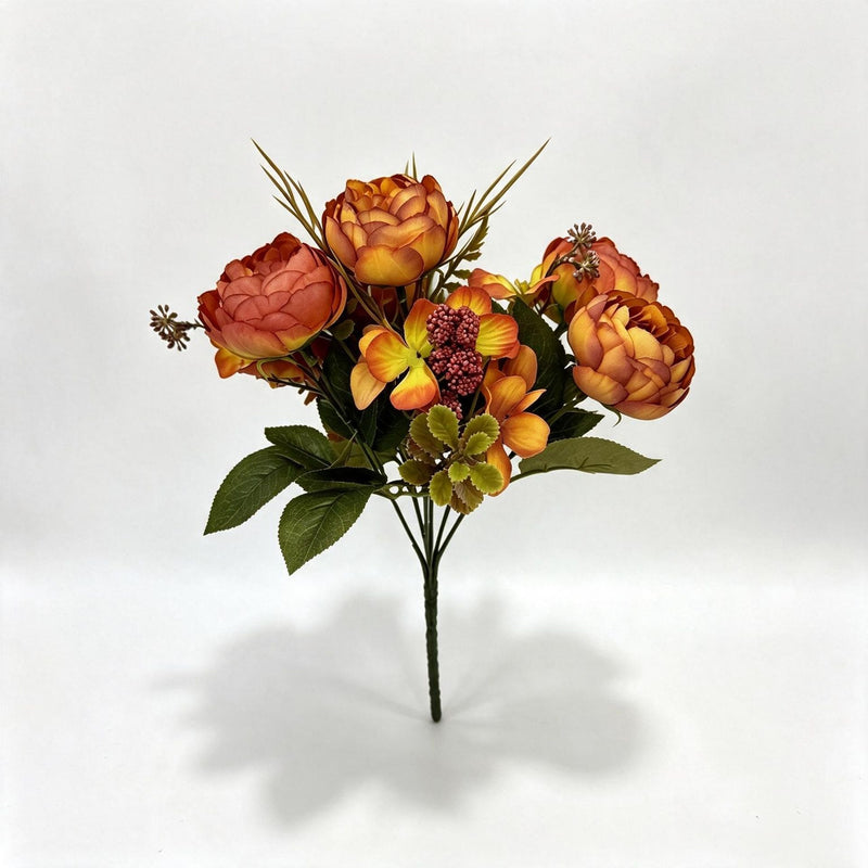 Artificial Peony Bush with 6 Blooms, 12" Silk-Like Floral Arrangement for Weddings, Home Decor, and Events